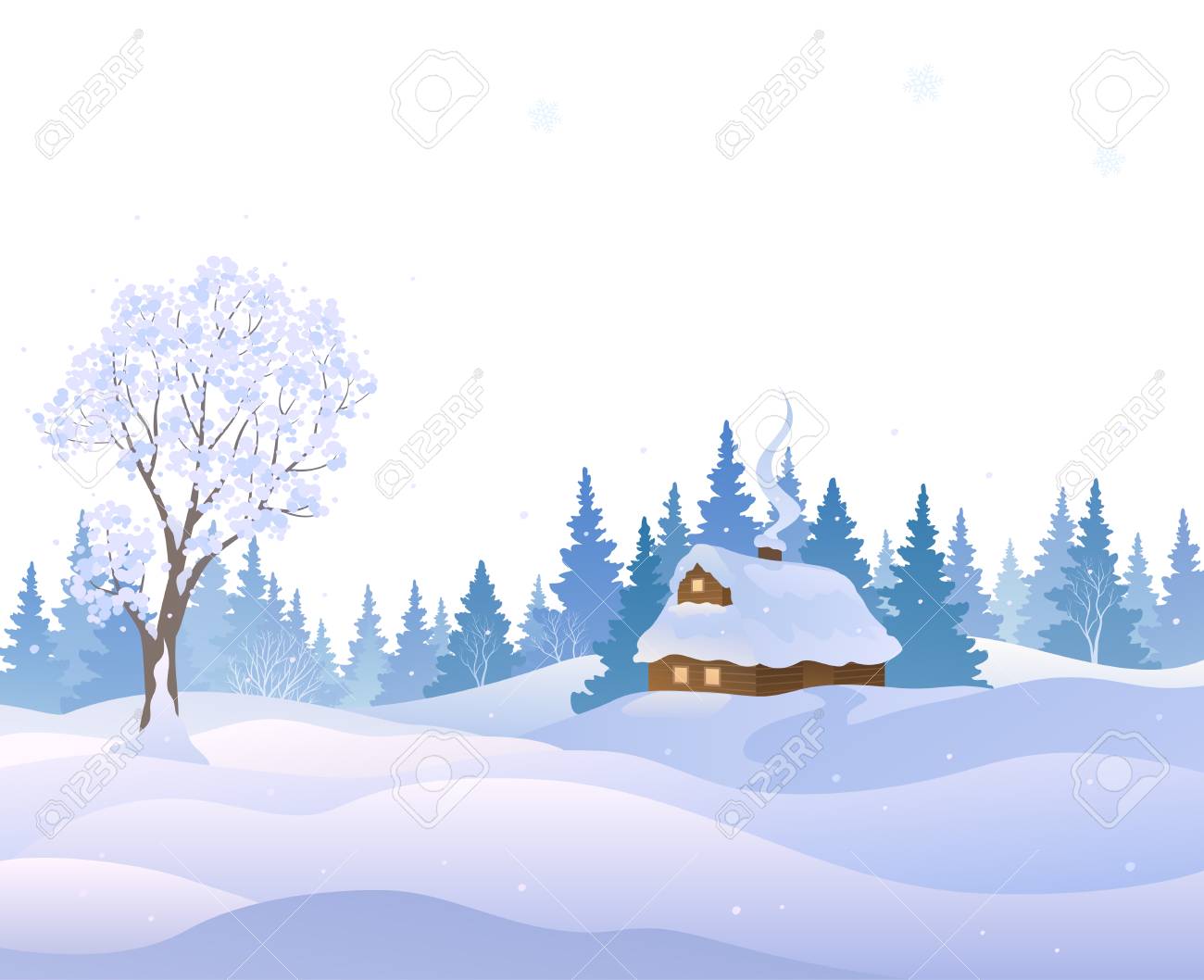 雪景色のストックイラスト素材 無料イラスト 冬景色